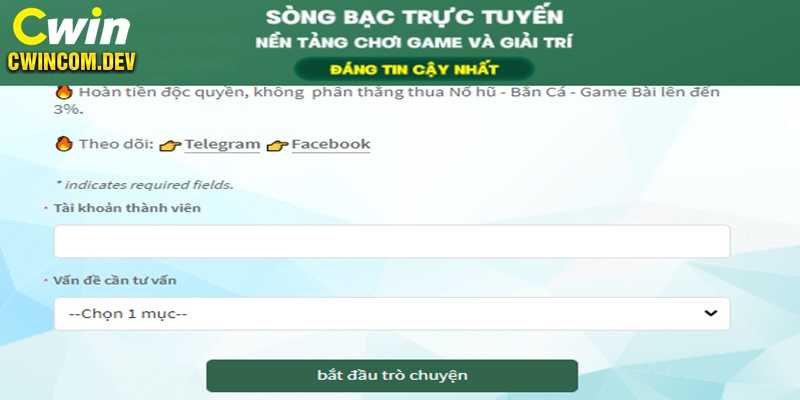 Sử dụng khung chat trực tuyến tại trang chủ để liên lạc bộ phận hỗ trợ